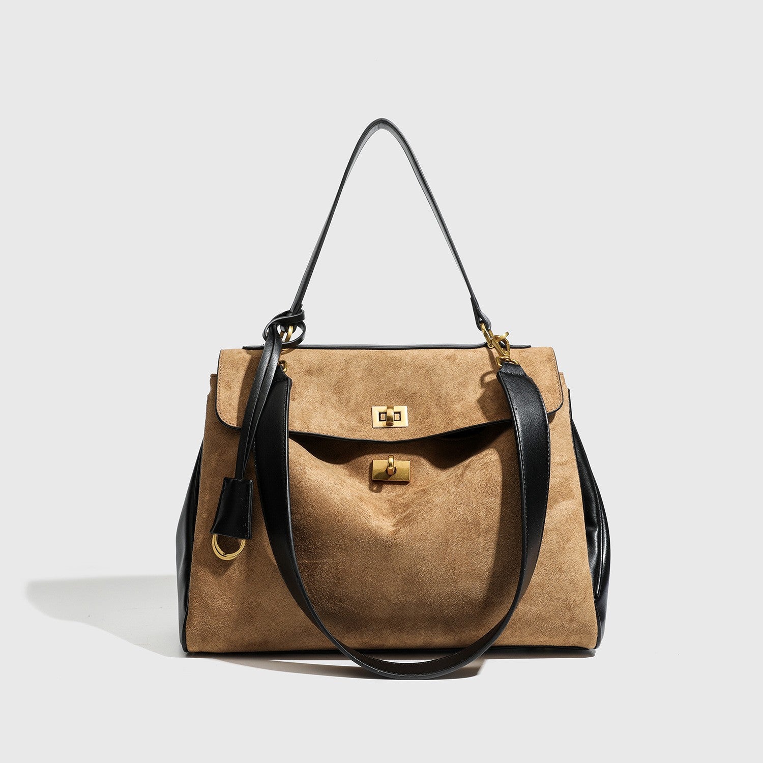 Smooth Calfskin Single-Shoulder Tote Bag with Lock Buckle