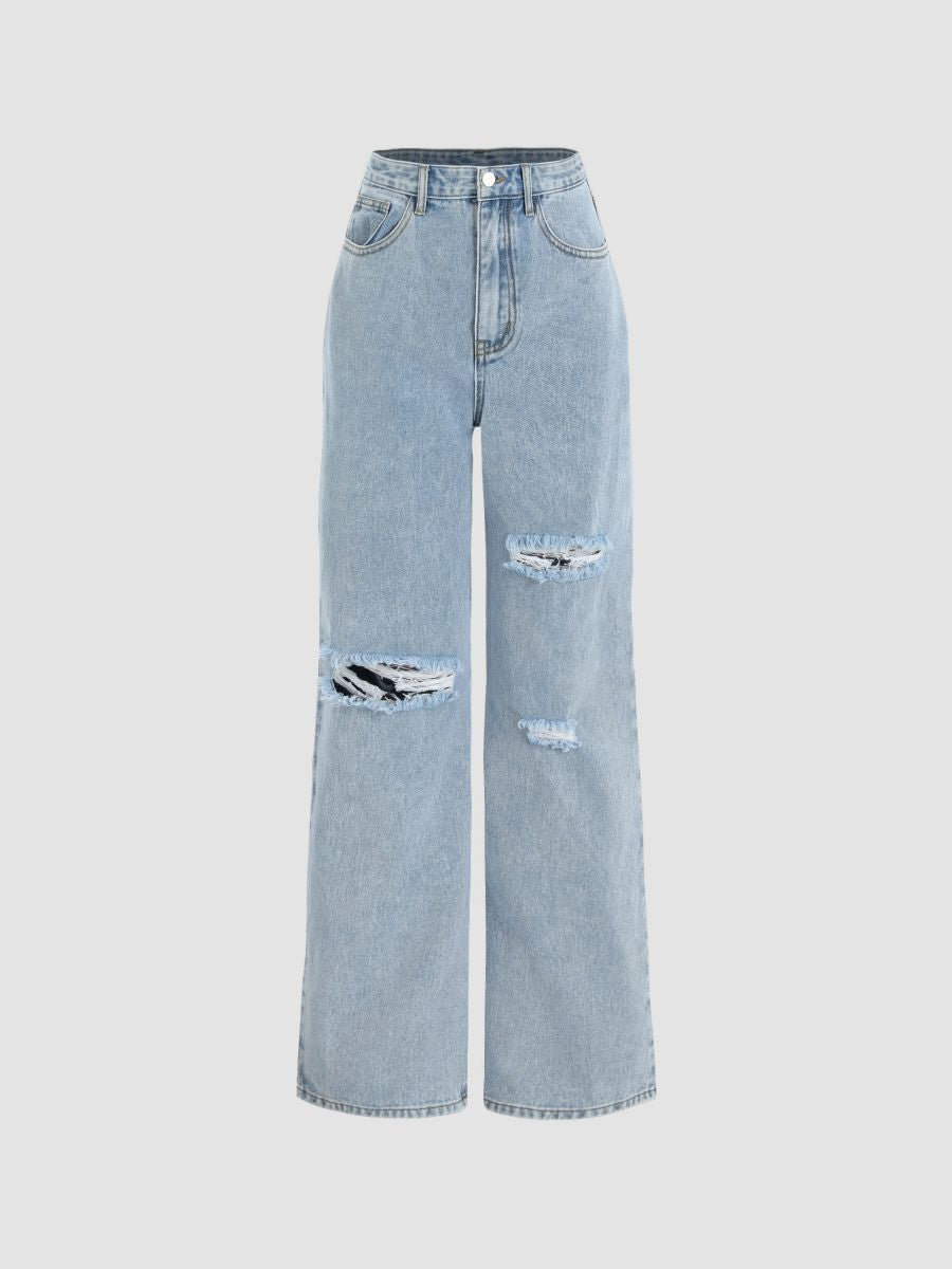 Womens High Waist Wide Leg Denim Pants