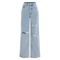 Womens High Waist Wide Leg Denim Pants