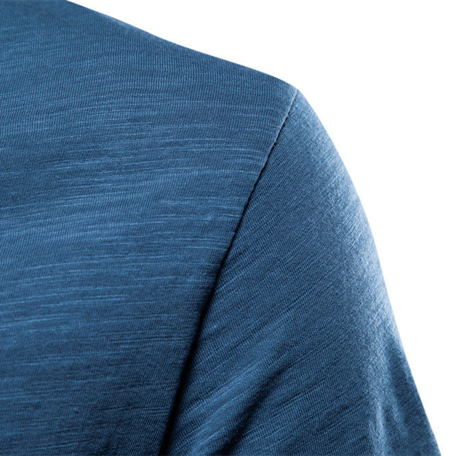 Mens Solid Color V-Neck Cotton T-Shirt