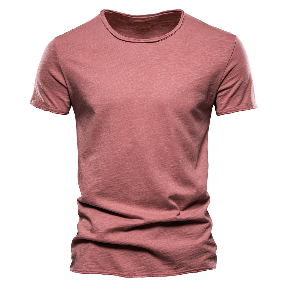 Mens Solid Color V-Neck Cotton T-Shirt