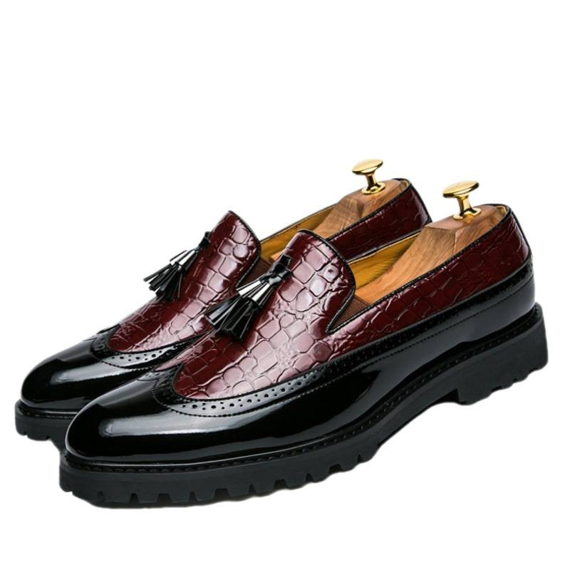 Mens Casual Slip-On Leather Shoes with Brocade Design