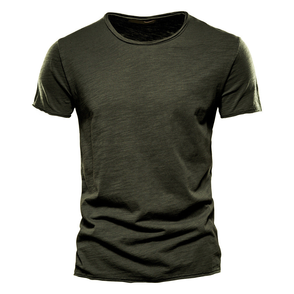 Mens Solid Color V-Neck Cotton T-Shirt