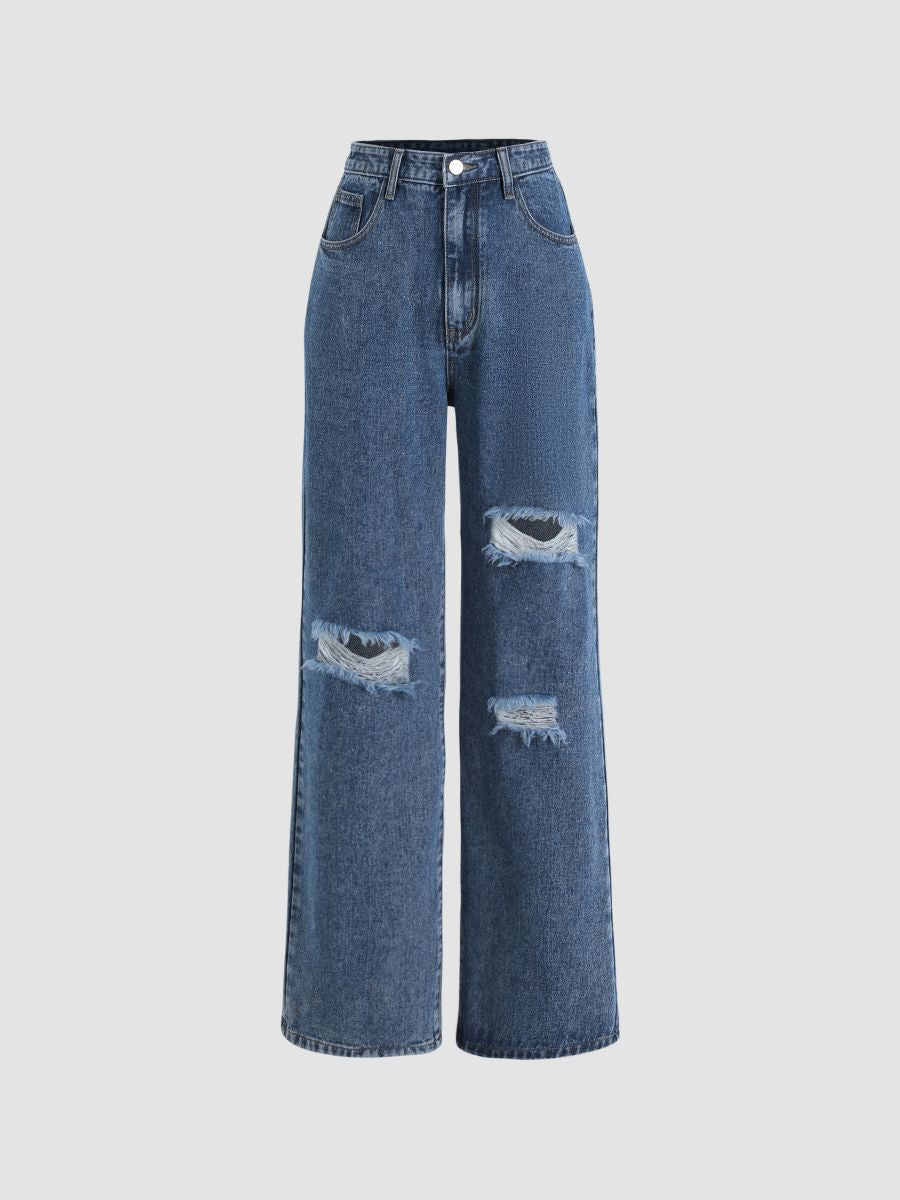 Womens High Waist Wide Leg Denim Pants