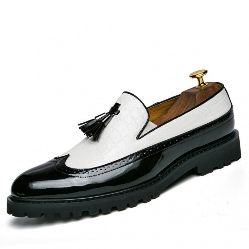 Mens Casual Slip-On Leather Shoes with Brocade Design