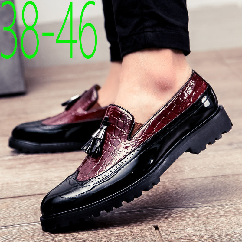 Mens Casual Slip-On Leather Shoes with Brocade Design