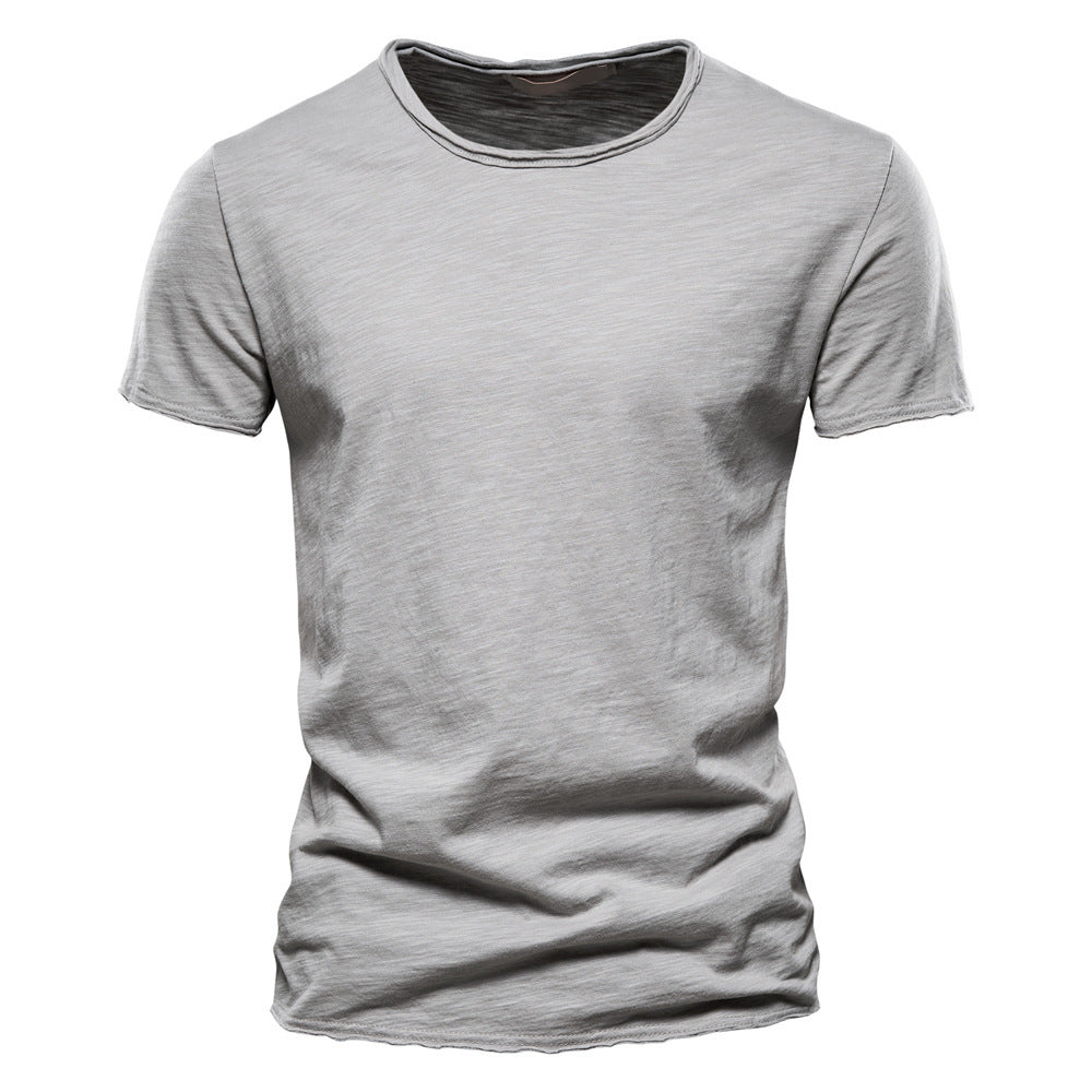 Mens Solid Color V-Neck Cotton T-Shirt