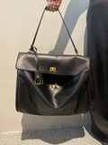 Smooth Calfskin Single-Shoulder Tote Bag with Lock Buckle