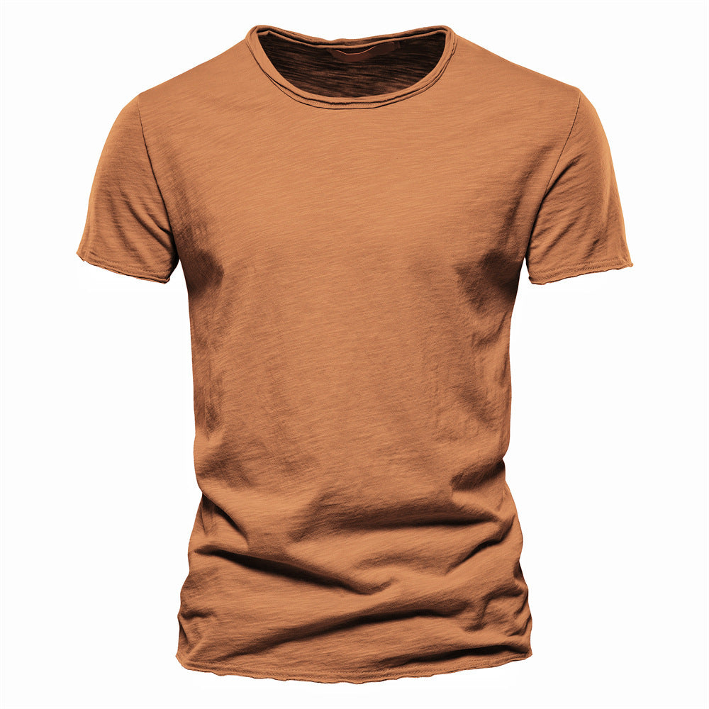 Mens Solid Color V-Neck Cotton T-Shirt