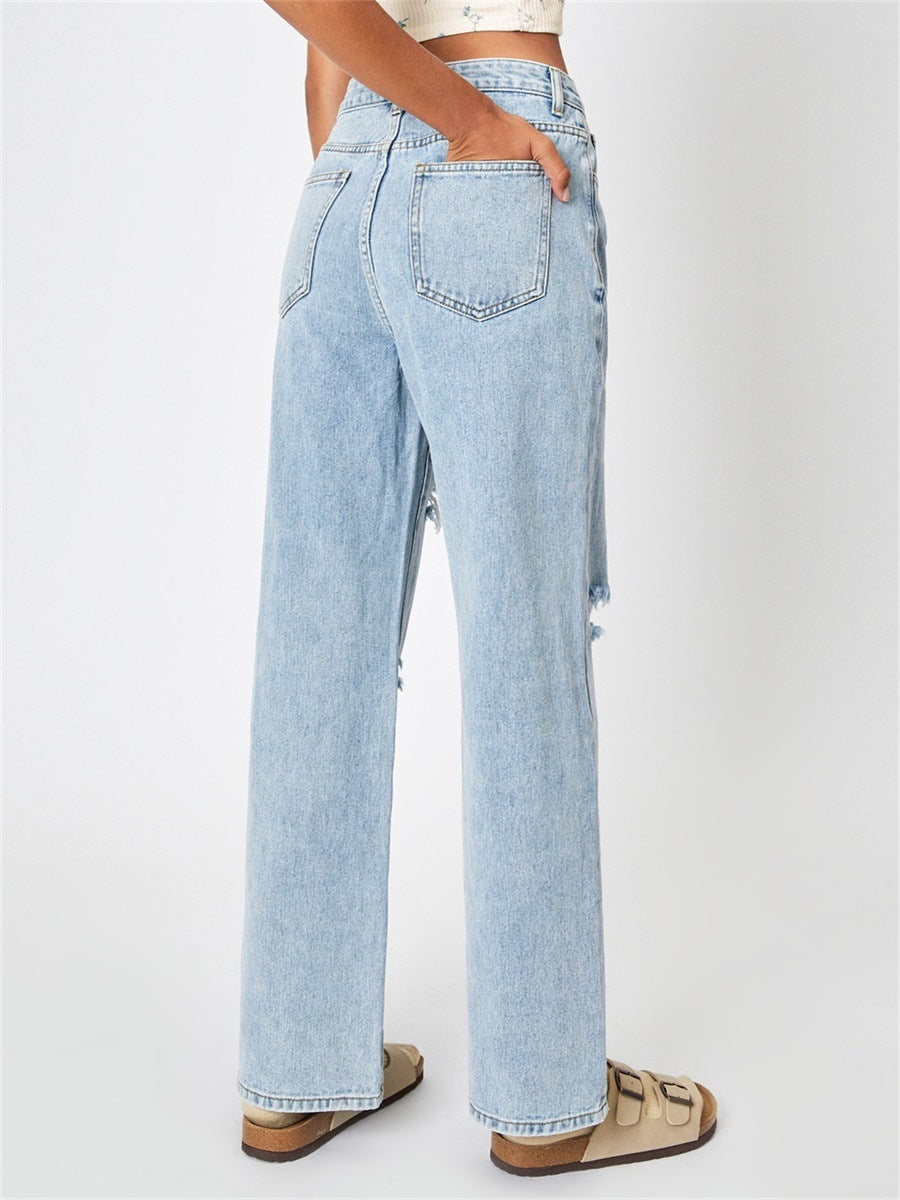 Womens High Waist Wide Leg Denim Pants