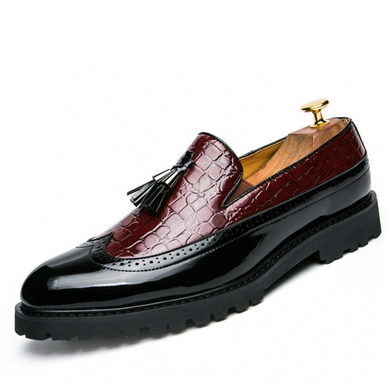 Mens Casual Slip-On Leather Shoes with Brocade Design
